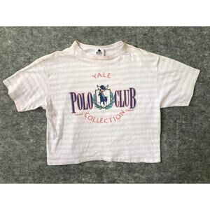 Vintage Yale Polo club shirt womens crop top retro striped 80's Large